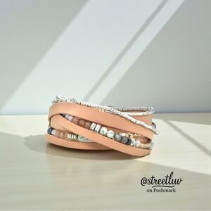 Stella & Dot Yves Wrap Bracelet — Blush Leather